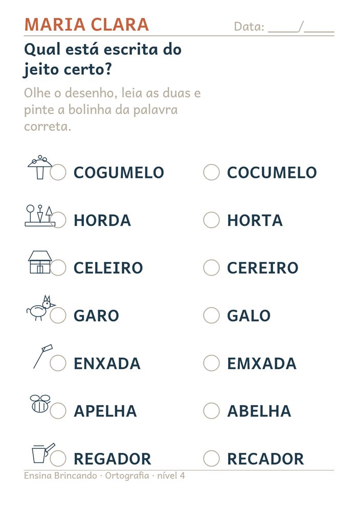 Atividade Certo ou errado, nível 4, com o nome da aluna Maria Clara no topo